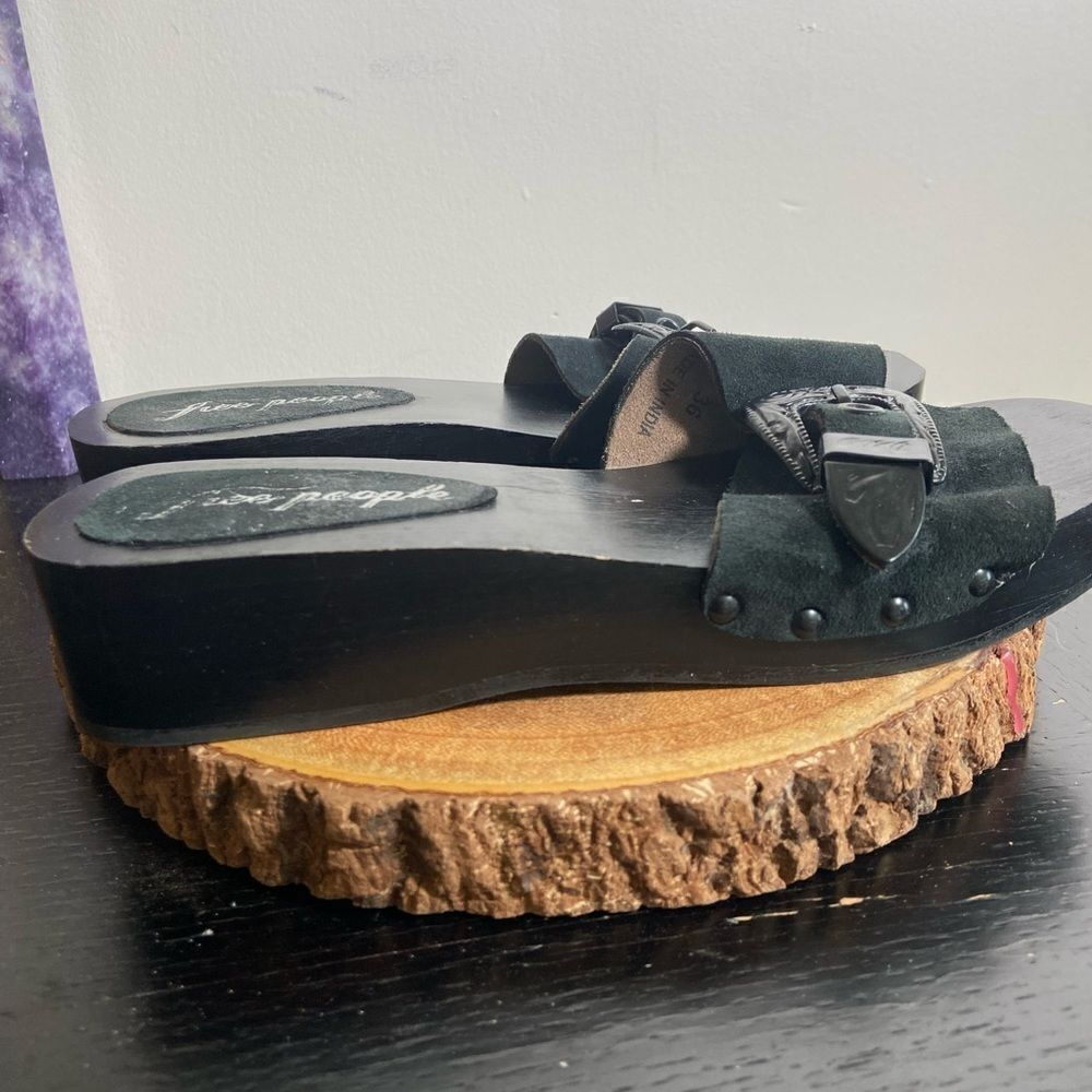 Free  People Black Suede Leather Buckled Wedges, Size 36 - Gently Used - Picture 4 of 13